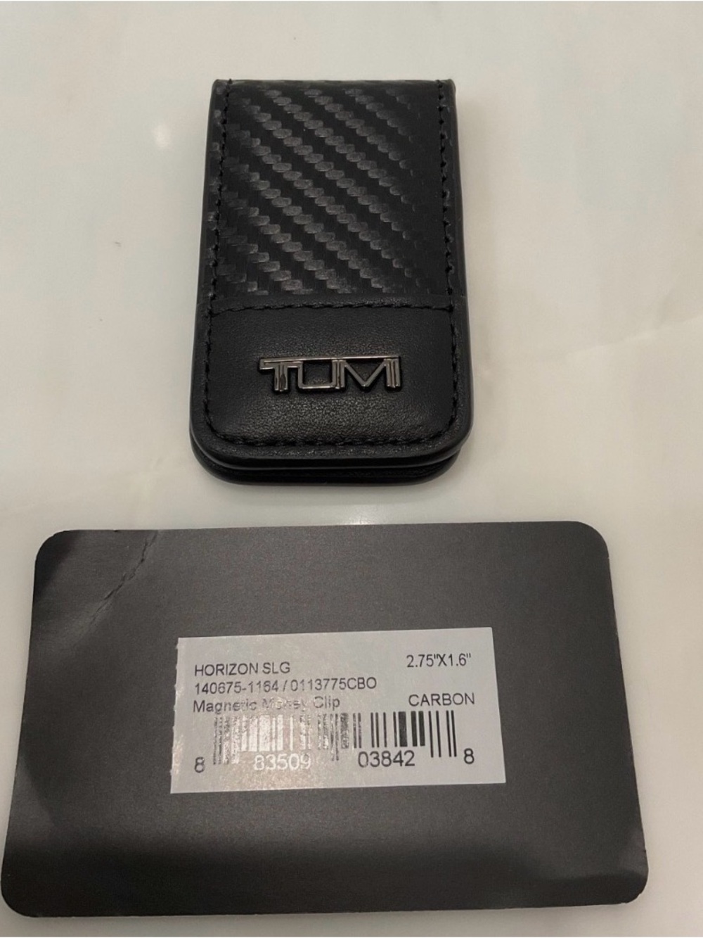 NEW Tumi Leather 2.75” x 1.6” MAGNETIC Money Clip - BLACK & CARBON FIBER